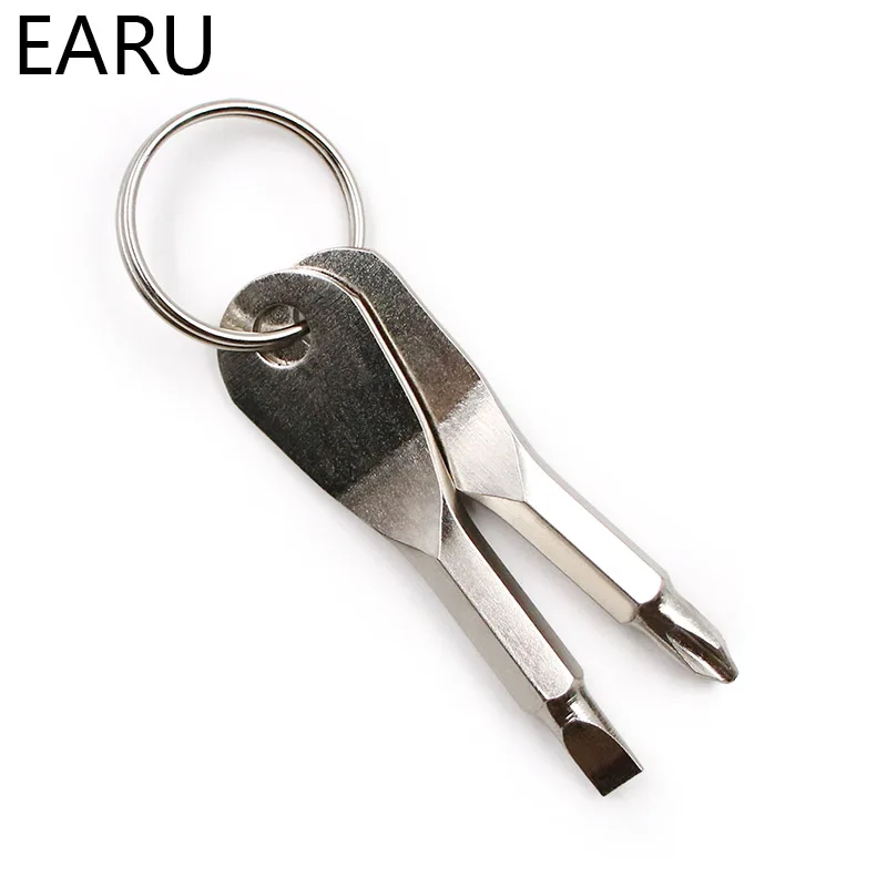 New Stainless Steel Mini Keychain Pocket Tool Slotted Phillips Screwdriver Set EDC Outdoor Multifunction Key Shape Ring Auto Car