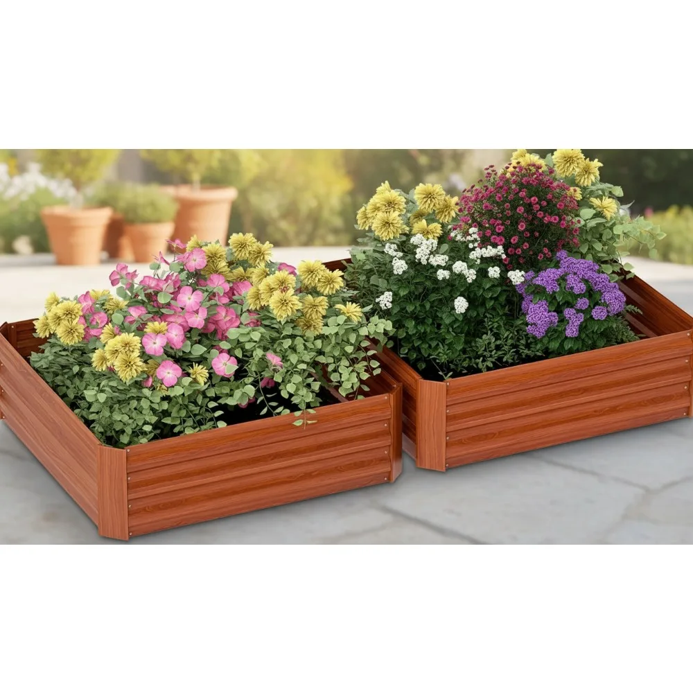 

2-Piece Galvanized Raised Garden Bed, 3.3'x3.3' Metal Planter Box for Vegetables Flowers Herbs, Easy Assembly Outdoor Gardening