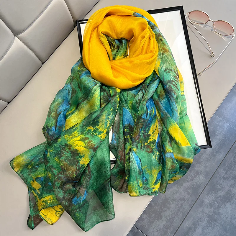 Fashion 2024 Women Scarf floral Silk Scarves Shawls Wraps Female Hijabs Pashmina Foulard Bandana Neck Hijabs Long Size Scarfs