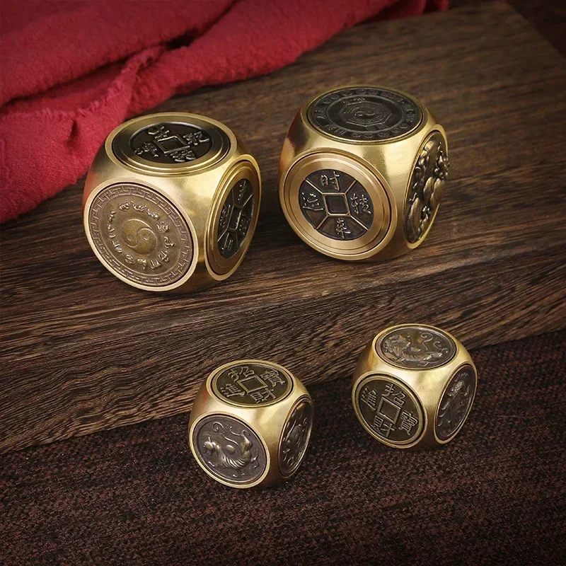 Copper Stress Relief Cube Six-faced Four Beasts Fidget Spinner EDC Decompression Cube Adults Antistress Fidget Toys for Gifts