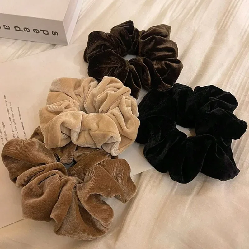 4 pcs Women Hair Tie Soft Headwear Large Elastic Rubber Hair Rope Vintage Velvet Scrunchie Girl Ponytail Holder Hair Accessories