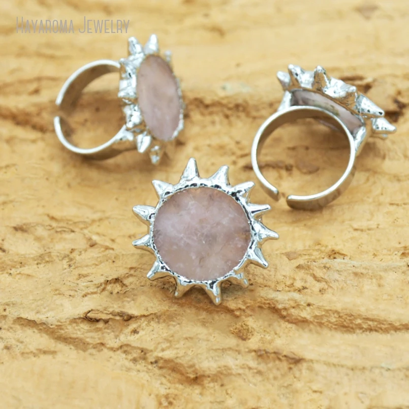 10Pcs Brutalist Y2k Wholesale Silver Color Rose Quartzs Crystal Ring RM53152