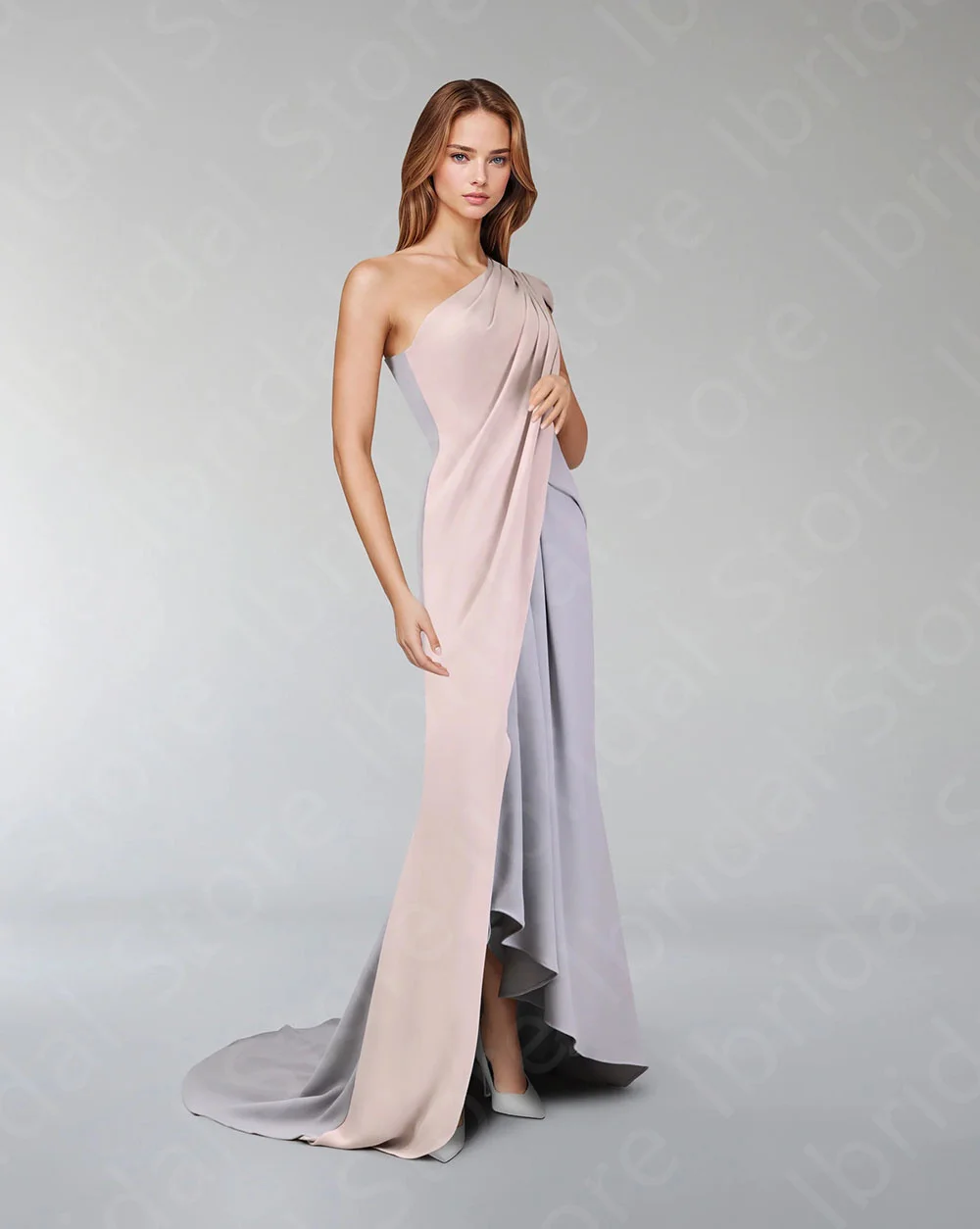 Personalizado moderno rosa vestidos de noite contraste cor vestidos de baile 2025 mangas boné assimétrico vestidos de convidados do casamento trem varredura