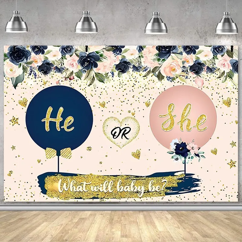 Newborn Gender Reveal Party Boy Or Girl Baby Shower Backdrop He or She Blue Pink Background Decor Gender Reveal Party Supplies