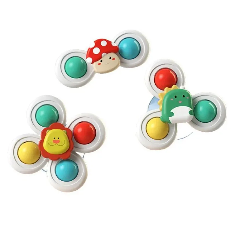 Ensemble de 3 jouets rotatifs à ventouse, animaux de dessin animé, pour enfants, fenêtre, chaise haute, plateau, Table de bain, voyage, cadeau pour enfants