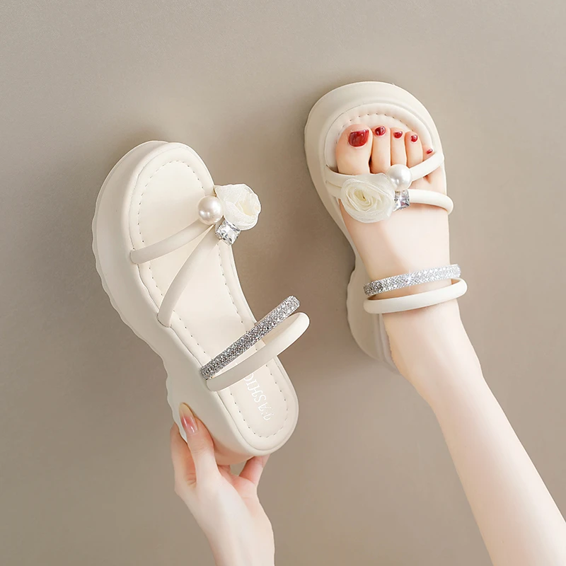 Open Toe Slides Medium Heel Women's Slippers and Ladies Sandals Casual  Shoes Small Size on Promotion Shoe