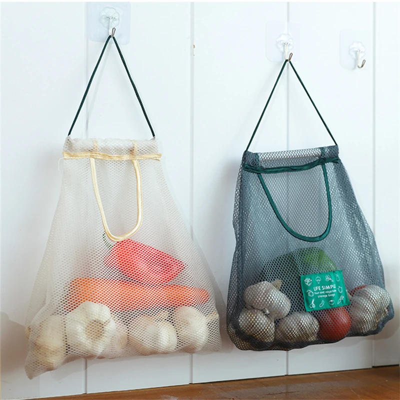 1/2PCS Mesh Net Reusable Hanging Storage Bags Fruit Vegetable Garlic Onion Organizer Home Hollow Mesh Bag Kitchen Accessories