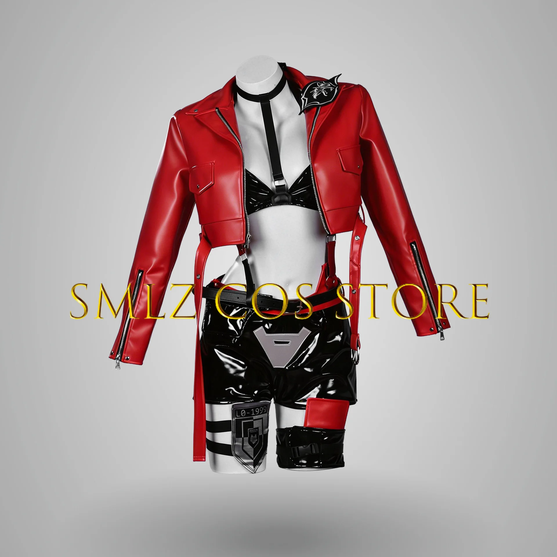 Game Nikkee Red Rapi Little Red Riding Hood Cosplay Costume Woman Pu Coat Bra Pants Prop Wig Set Halloween Party Play Outfit view 2