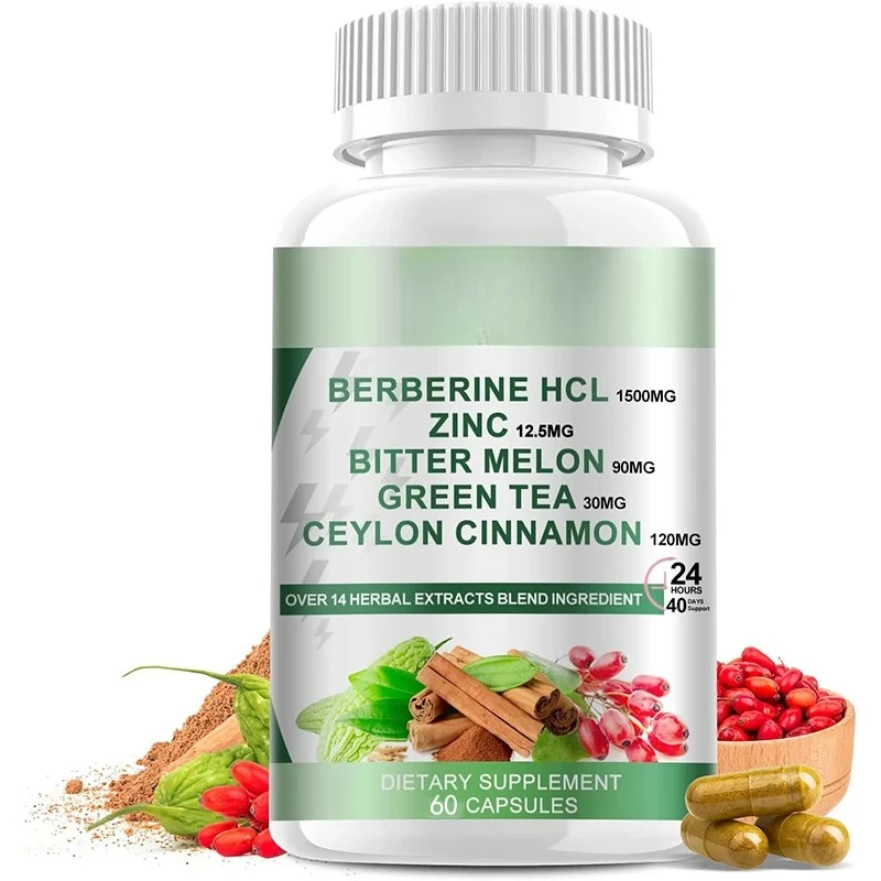 

Berberine Supplement Contains Ceylon Cinnamon -60 Capsules Berberine 1500mg, Bitter Gourd And Natural Herbs, Providing Energy