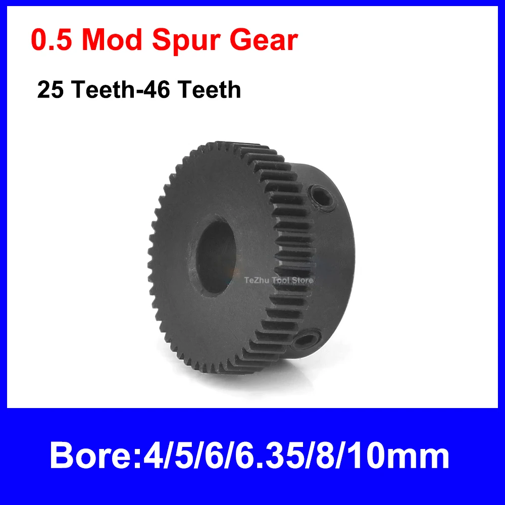

1PCS 0.5Modulus 25 Teeth-46 Teeth Step Convex Gear Pinion Spur Gear 45# Steel Metal Motor Gear Bore 4/5/6/6.35/8/10mm