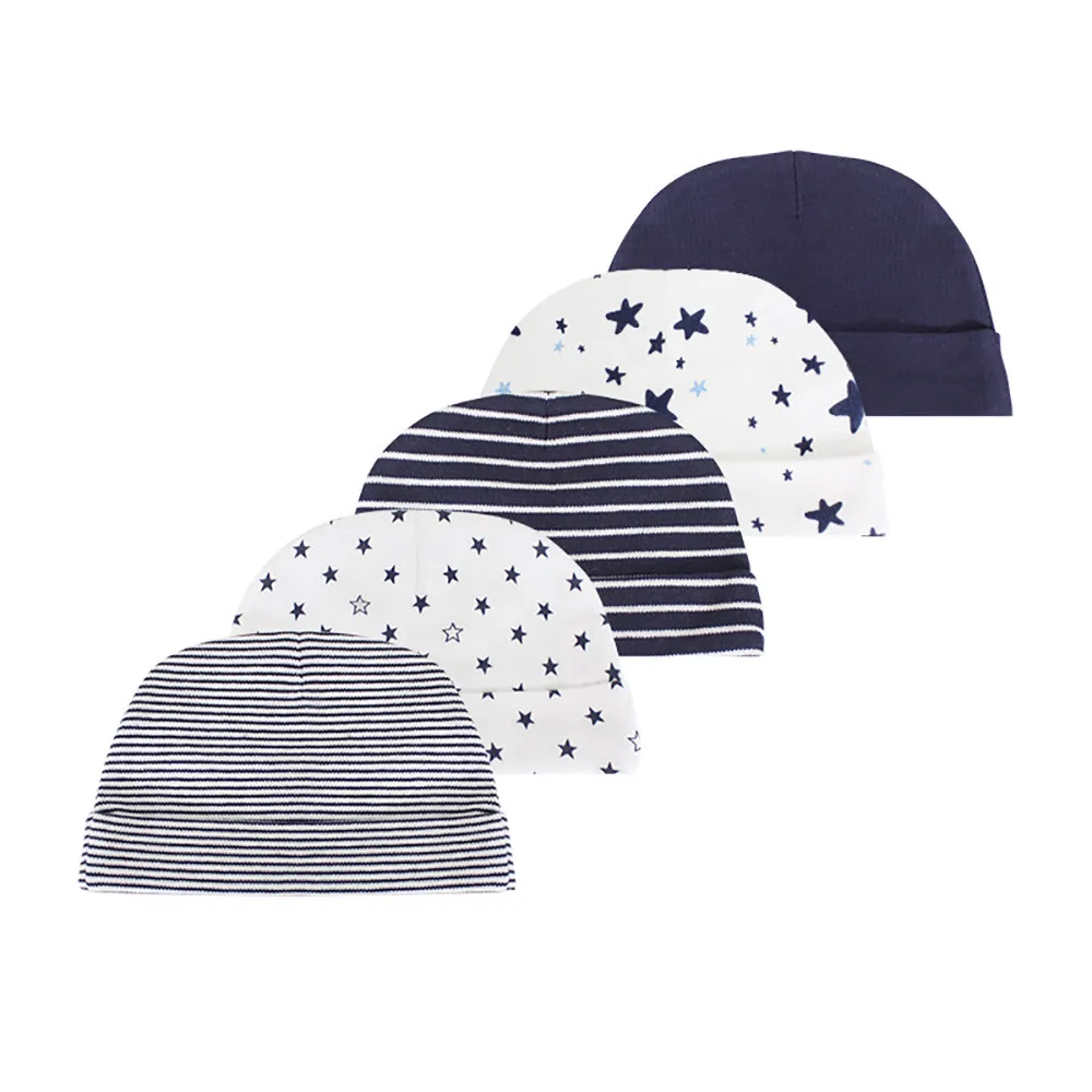 Kiddiezoom 5 Pcs/Lot Fashion Casual Cute 0-6Months Newborn Boy Girl Hats 100%Cotton Soft Infant Caps Baby Accessories