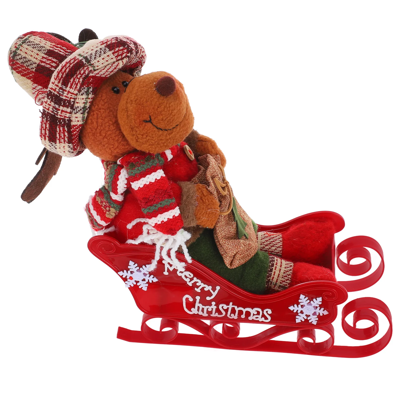 

Snow Ornament Santa Deer Cloth Holiday Decor Mantels Tables Christmas Tree Miniature Sleigh Decoration Home Accessories