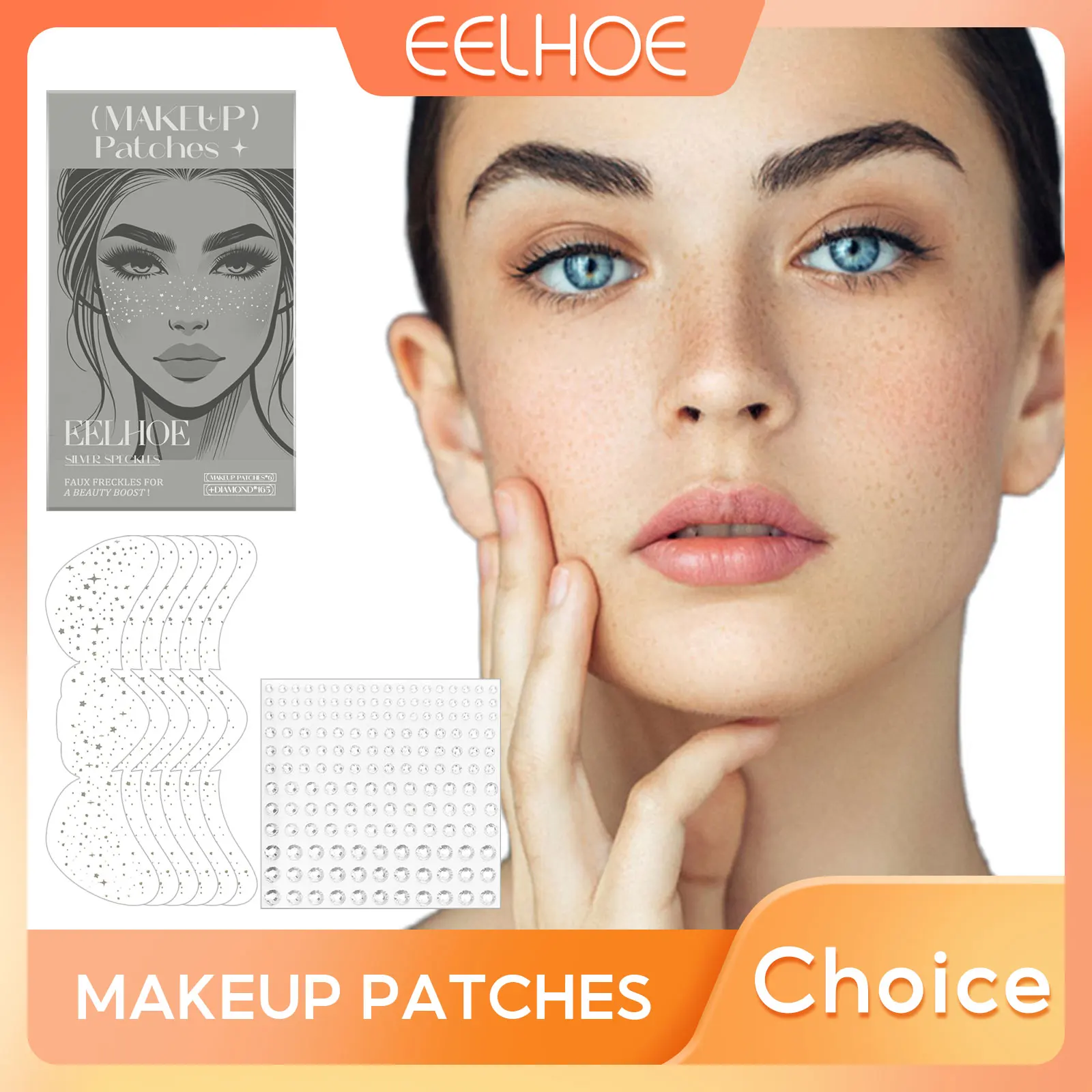 EELHOE Fake Freckles Tattoo Stickers Waterproof Long Lasting Fake Freckles Makeup One-Time Stardust Rhinestone Glitter Stickers