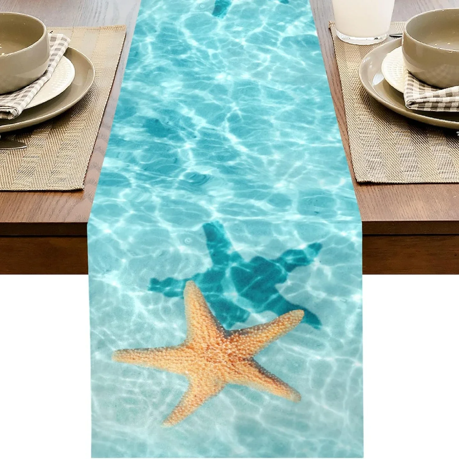 Watercolor Starfish Ocean Linen Table Runners Dresser Scarf Table Decor Reusable Kitchen Dining Table Runners Party Decorations