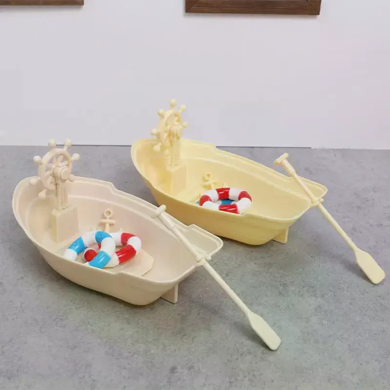 1 Set Mini Simulated Dollhouse Ornaments Miniature Fishing Boat Kit Plastic Fishing Boat Model Micro Landscape Decoration