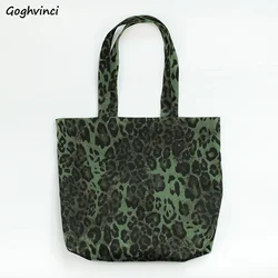 Borse a tracolla donna leopardo verde borse di tela di grande capacità Streetwear studenti borsa da viaggio Hip-hop Shopping coreano Chic Ins