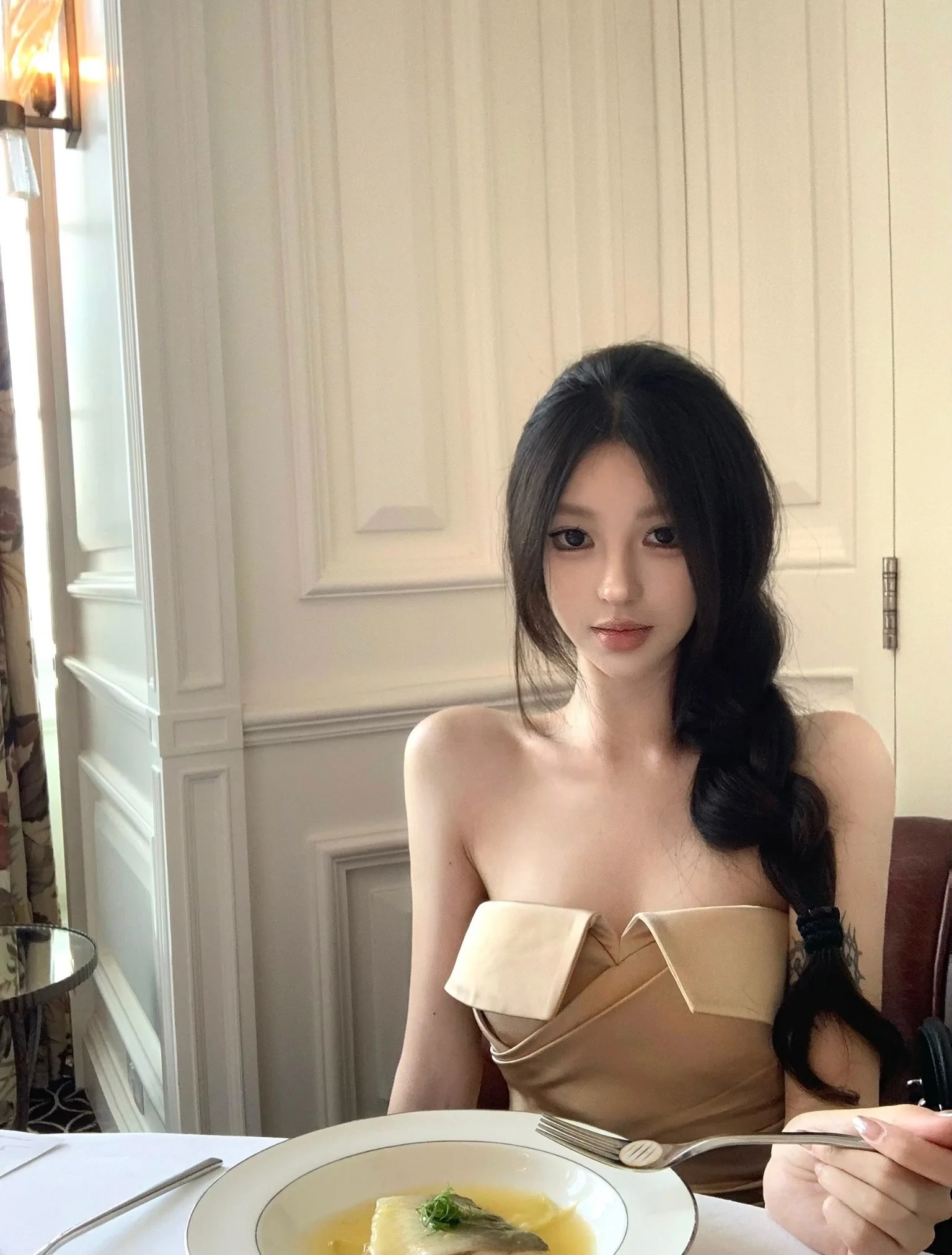 

Женский топ Woppei из золотистого ацетата с отложным воротником, универсальный, с молнией и нагрудным ремнем, однотонный, для повседневной носки