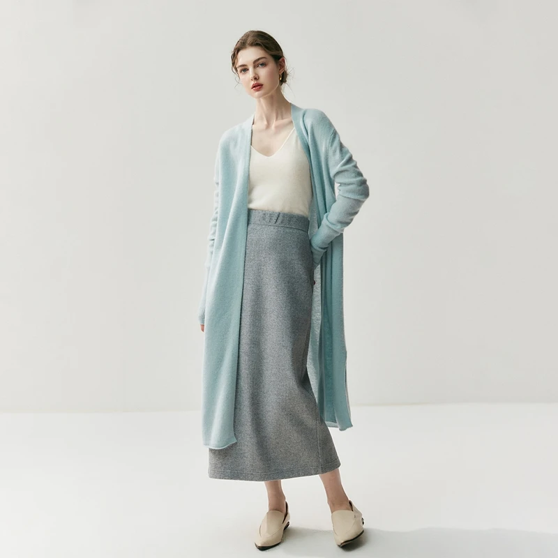 

MEELEX New Chic Women 100% Cashmere Sweater Autumn Winter Long Cardigan Coat Elegant Loose Fit Knitted Woman Cashmere Robe