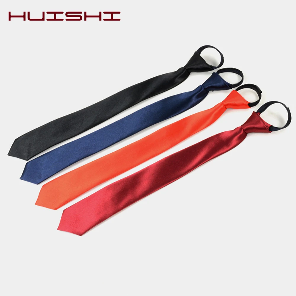 

HUISHI Black Tie Clip On Tie Security Ties For Men Women Slim Narrow Necktie Red Blue Slivery Solid Necktie For Men Shirts Suit