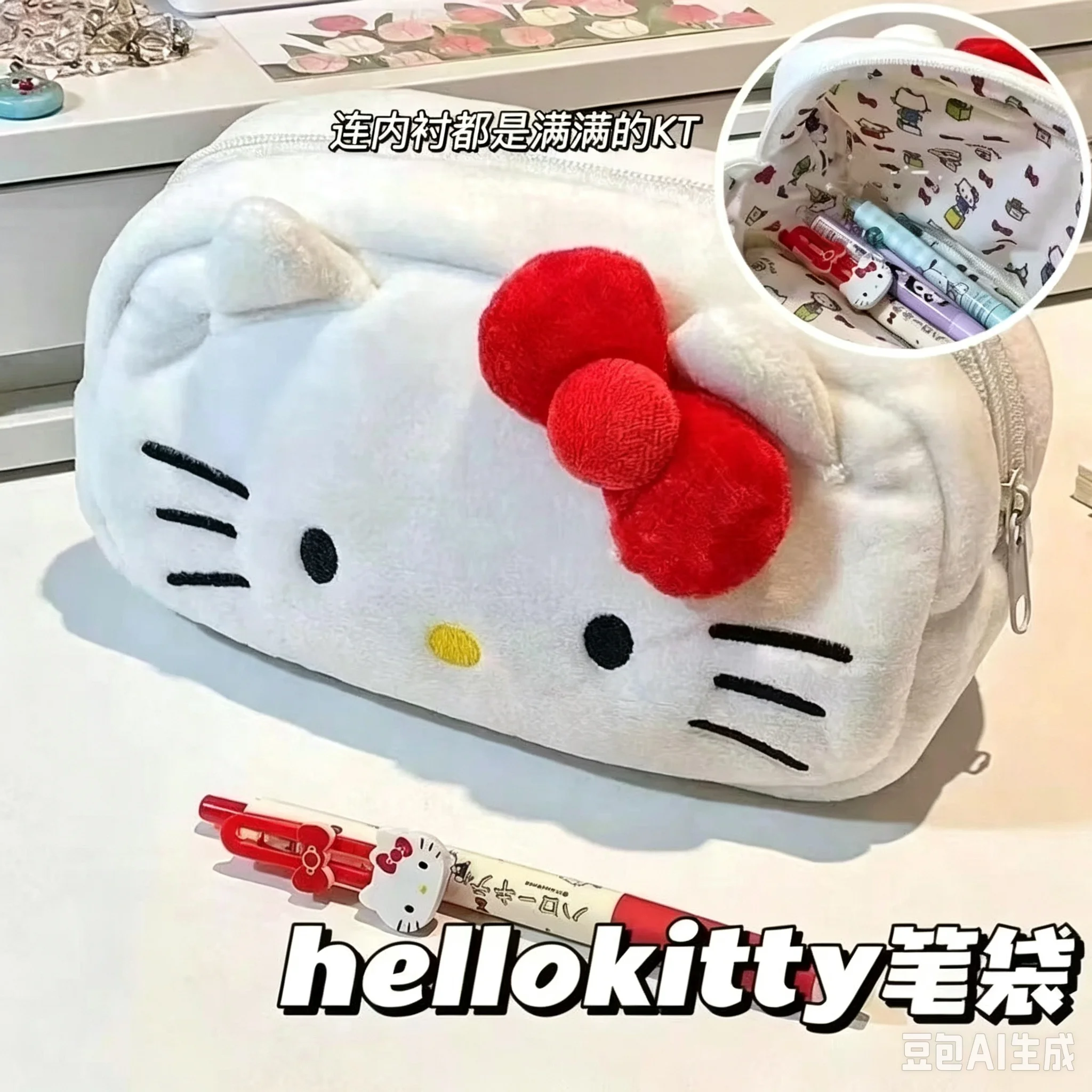 Neue angesagte Anime-Katzen-Aufbewahrungstasche, Stiftetui, Kosmetiktasche, große Kapazität, Kawaii-Schreibtisch-Organizer, niedliche Reisetasche – Detail 12