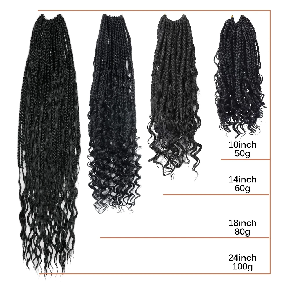 Tranças sintéticas de caixa de deusa para mulheres, tranças encaracoladas, boêmio Bob, extensão de cabelo, tranças boho 14"