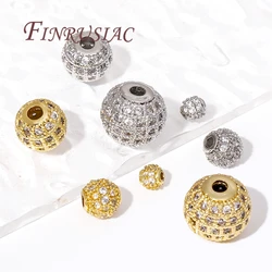 18K Gold Plated Brass Zircon Round Spacer Beads For Jewelry,Metal Bead Separators For Bracelets,DIY Jewelry Making Supplies