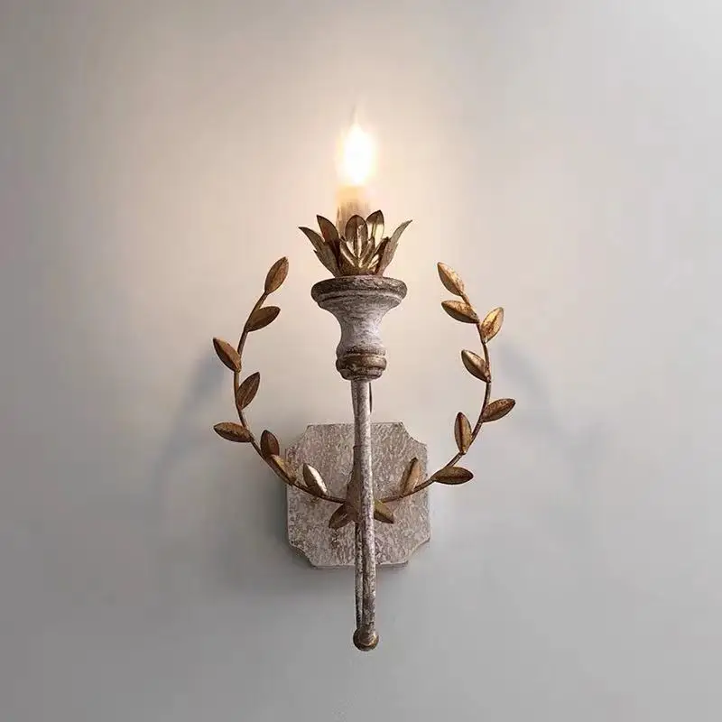

Creative American French country French pastoral retro old solid wood wall lamp living room dining room corridor Bedroom