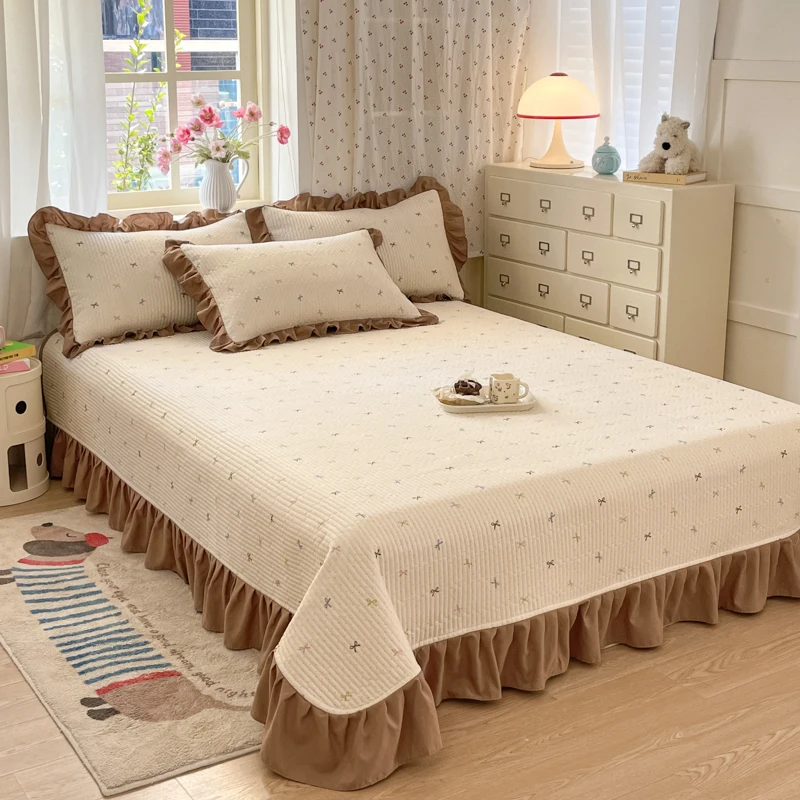 

Bonenjoy 1 шт. двуспальное покрывало с оборками покрывало на кровать стеганое постельное белье мягкий защитный наматрасник покрывало на кровать (без наволочки)