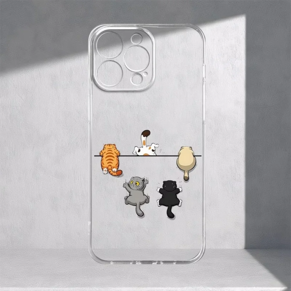 Five Cute Cat Pattern Phone Case For iPhone 11 12 13 14 15 16 17 Pro Xs Max Mini 8 7 Plus 16e 17e  Air Clear TPU NonSlip Cover - view 3