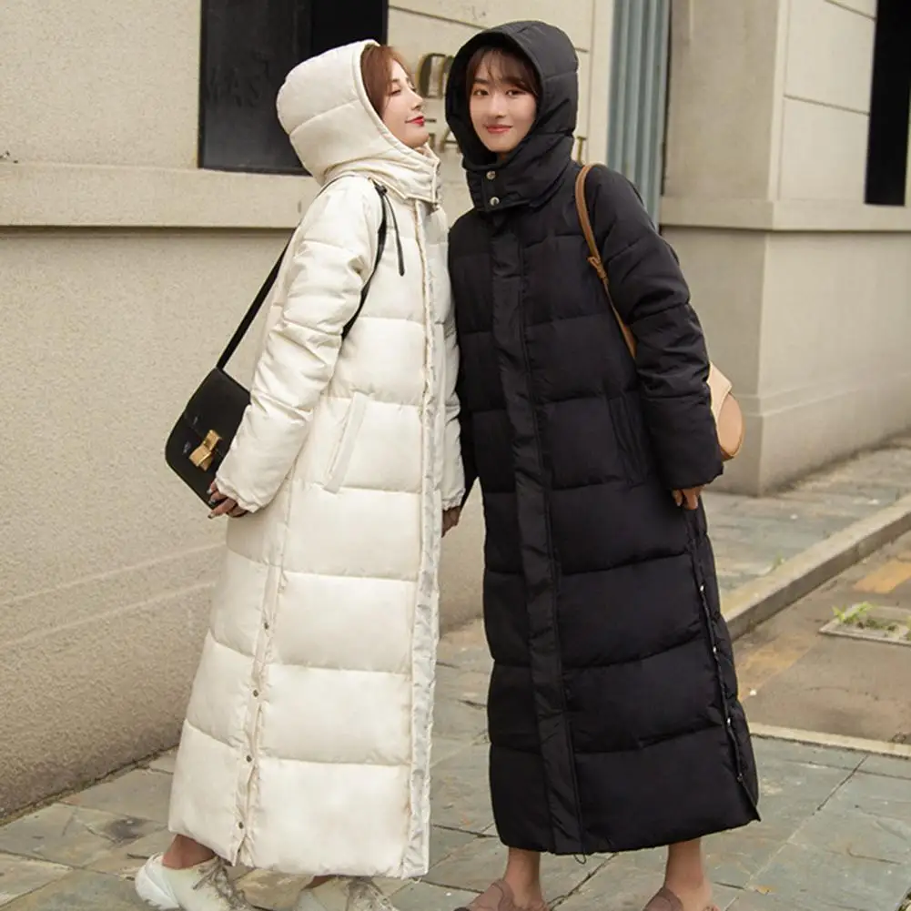 2024 New Winter Women Long White Down Puffer Hoodies Jackets Fashion Casual Windproof Cotton Coats Thickened Casual Outwear