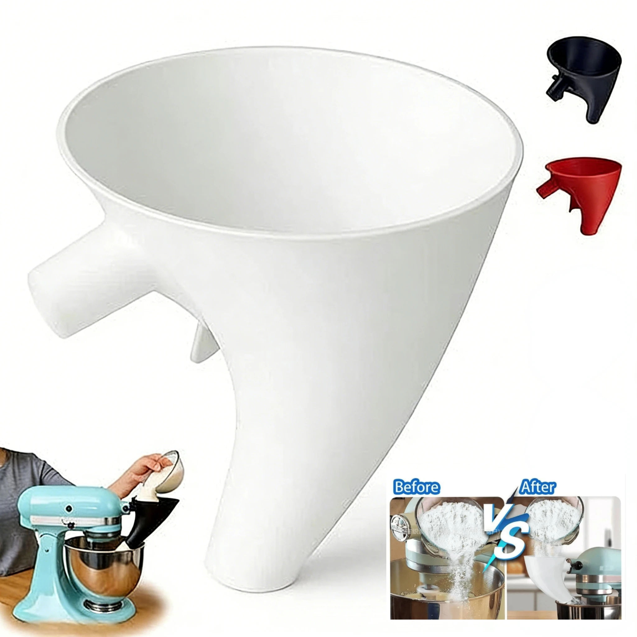 Para Artisan Ksm150 5 permite vertido guiado, embudo de harina con diseño de vertido fácil, evita derrames y desorden, herramienta de embudo de ayuda para cocina