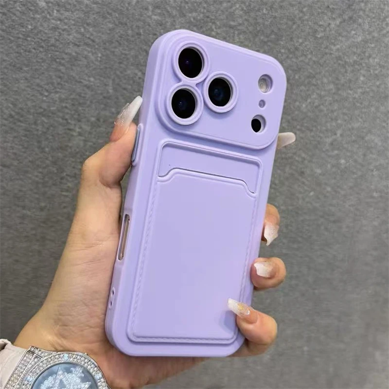 Kartenhalter-Slot-Brieftaschen-Telefonhülle für iPhone 17, Air 11, 12, 13, 14, 15 Plus, 16, 17 Pro Max, stoßfeste, weiche, matte Silikon-Rückseite – Detail 14