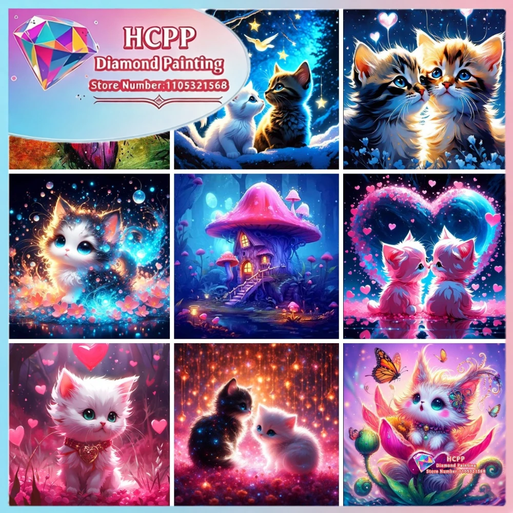 Pilzhaus Traumhafte Katze Diamant-Malerei-Set Quadratische Runde Diamanten 5D DIY Schmetterling Mosaik Handgemachte Kunst Einzigartiges Geschenk Heimdekoration