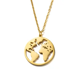 Small Globe World Map Pendant Female Gold Silver Color Stainless Steel Wanderlust Earth Necklace For Women Jewelry Travel Gift