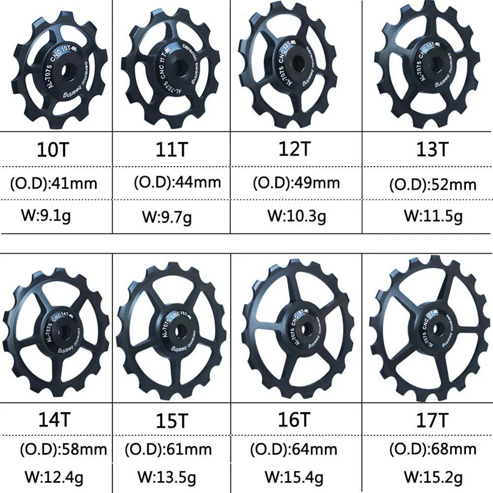 Ceramic Wheel Pulley for MTB Road Bicycle Rear Derailleur 1017T Lightweight and Compatible Aluminum Alloy + Ceramic Material