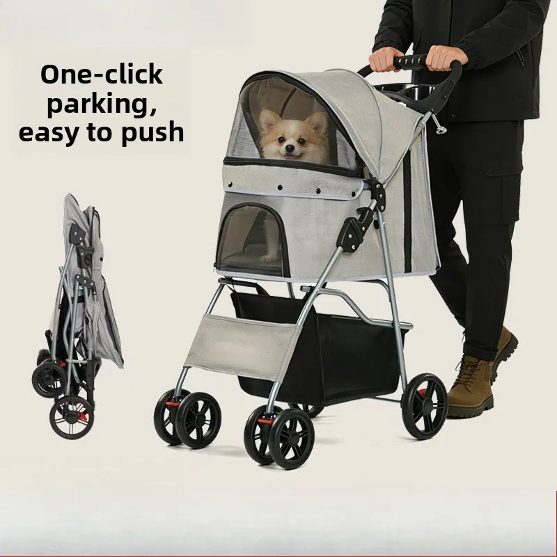 Lightweight Folding Pet Stroller Easy Assembly Outdoor Use Small Dogs Cats Stroller for Dog Cat and Dog Travel Handcart