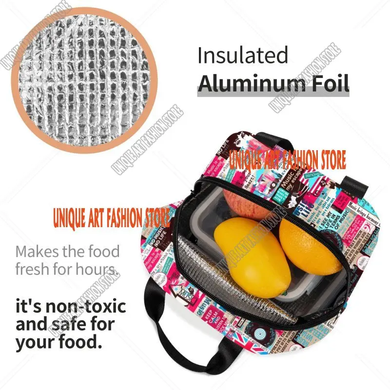 Retro Uk London British Collage Insulated Lunch Bag for Outdoor Picnic Resuable Cooler Thermal Lunch Box Women Kids