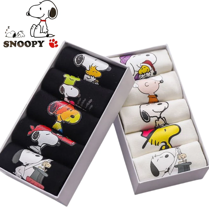 MINISO New Snoopy Print Short-mouth Socks Cartoon Snoopy 5 Pairs of Non-slip Boat Socks Girl Gifts Fashionable and Casual