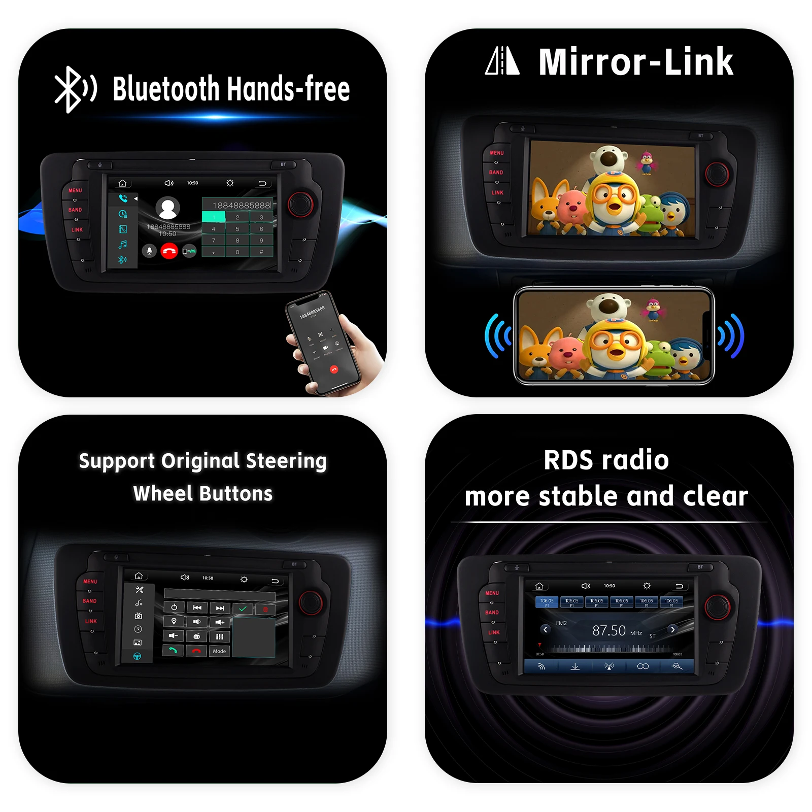 Radio mobil 7 ", dengan Carplay nirkabel Android Auto SWC untuk Seat Ibiza 2009-2013 dengan layar sentuh IPS DSP DAB + AHD kamera tampilan belakang