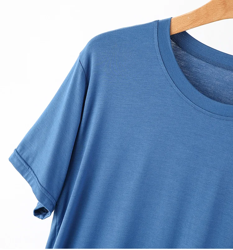 Modal Herren Kurzarm T-Shirt Frühling Solide Sportbekleidung Übergroße Loose Fit Halbarm Sweatshirt Grau Pyjama Homewear – Detail 6