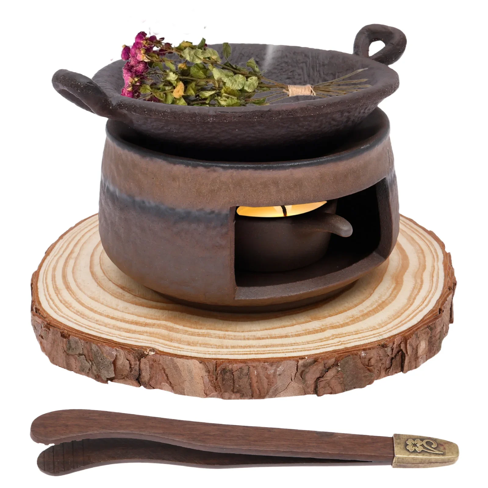 Ceramic Aromatherapy Stove Essential Oil Burner Cedar Incense Burner Kit for Home Tea Vintage Candle Holders Teapot Warmer