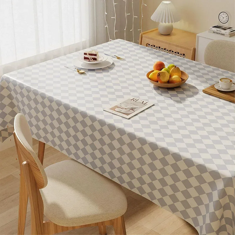 Ins Style Pvc Water Plaid Tablecloth Korean Oil-Proof Easy-Care Table Mat for Dining Hotel Cozy Banquet Party Home Decoration