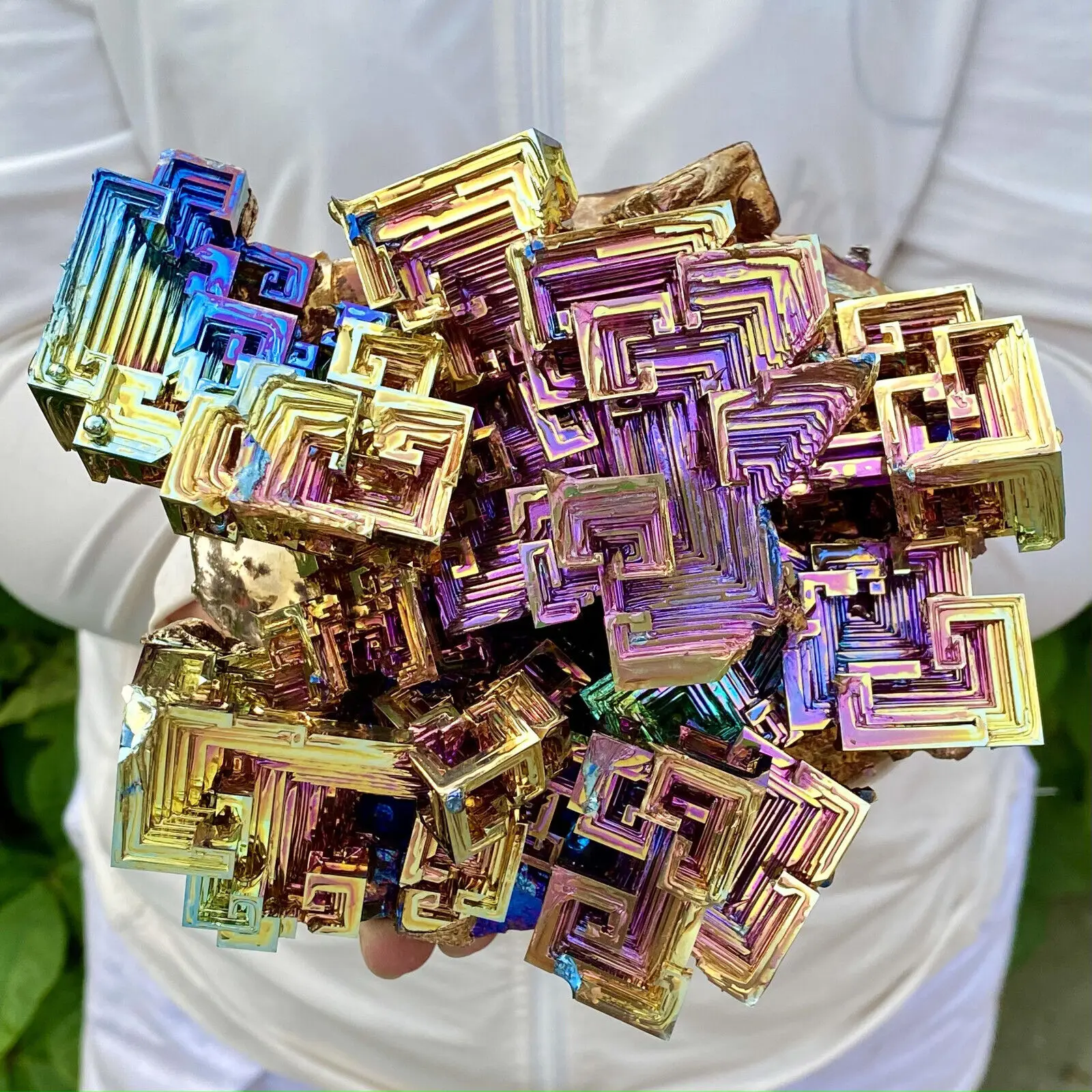 

Amazing Natural Bismuth Crystals Bismuth Mineral Metal Crystals Rainbow Of Bright Metallic Mineral With Quartz Crystal Decorated