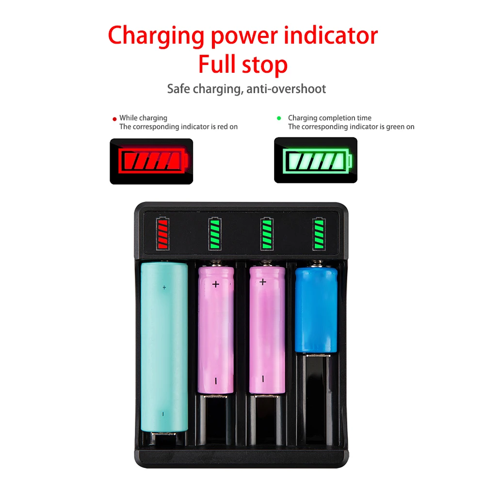 Universal Usb Battery Charger 18650 Universal Smart 4 Slot Charger Lithium Batteries Charging Adapter With Indicator Light Acces