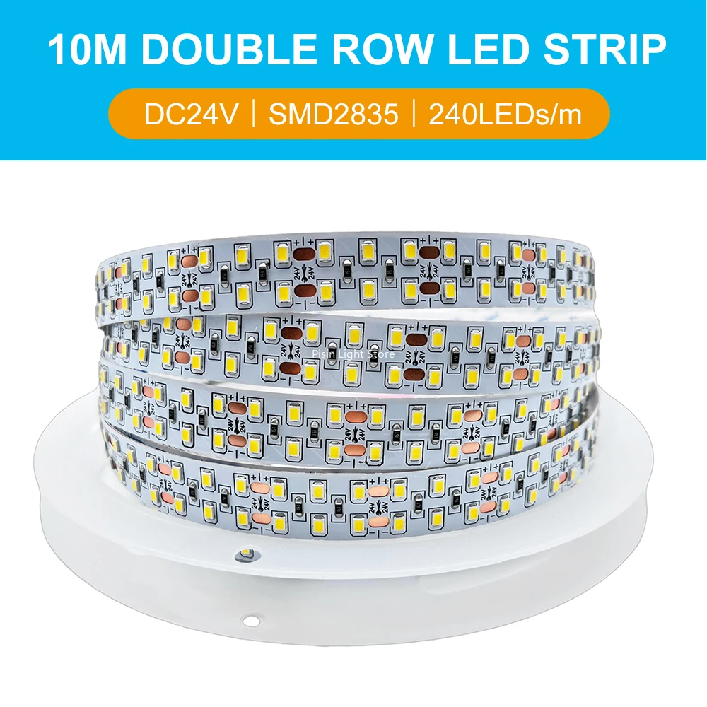 10m/roll LED Strip Lights DC24V Double Row 240Leds/m 10mm 15mm Flexible LED Tape Lamp For Home Room Decoration 3000K/4000K