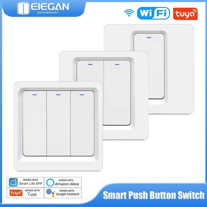 

ELEGAN EU/UK Smart WiFi Switch Push Button Smart Home Light Switches Tuya APP Remote Control /Voice Works With Alexa Google Home