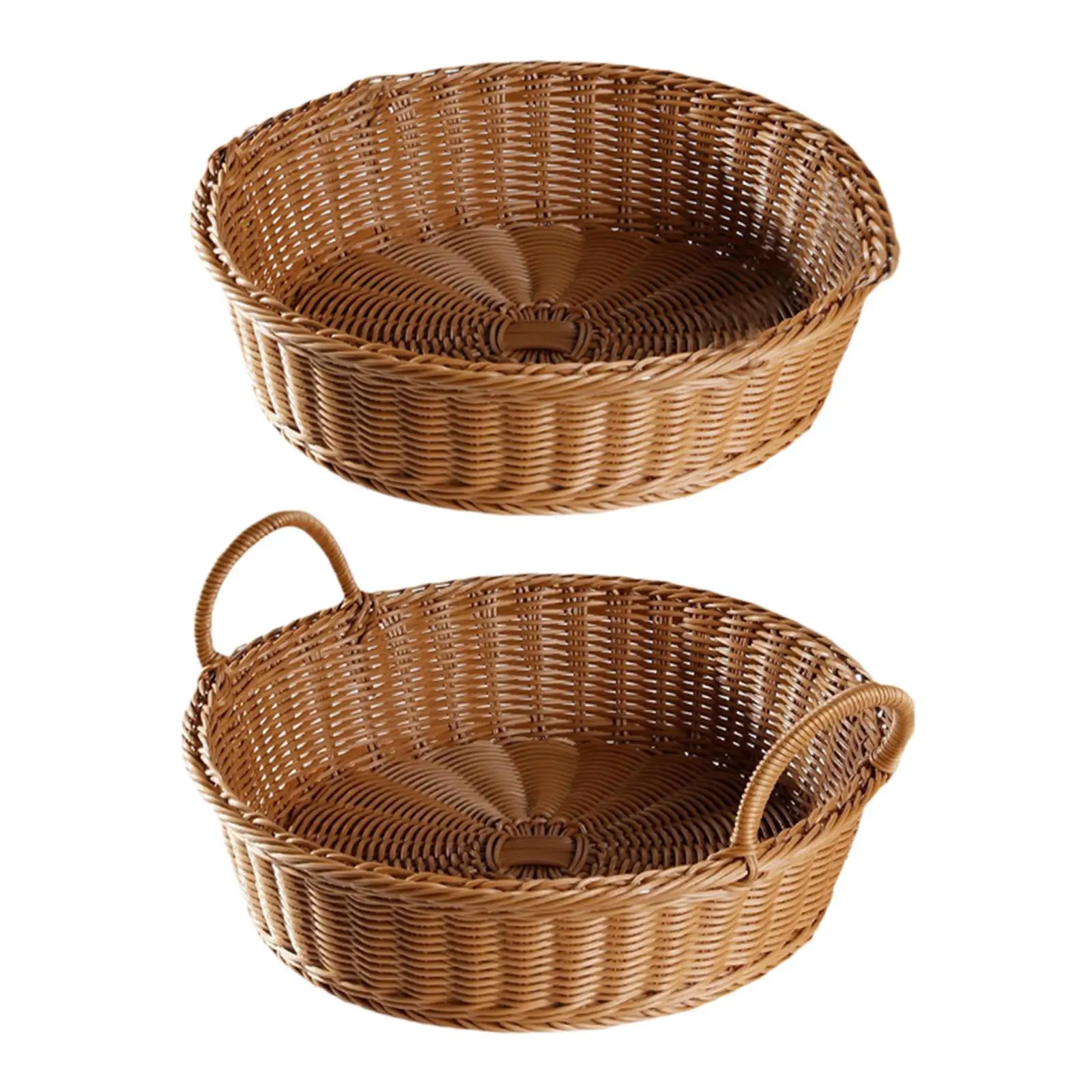 

Imitation Rattan Basket Container Portable Round Home Organizer Hand Woven Tray