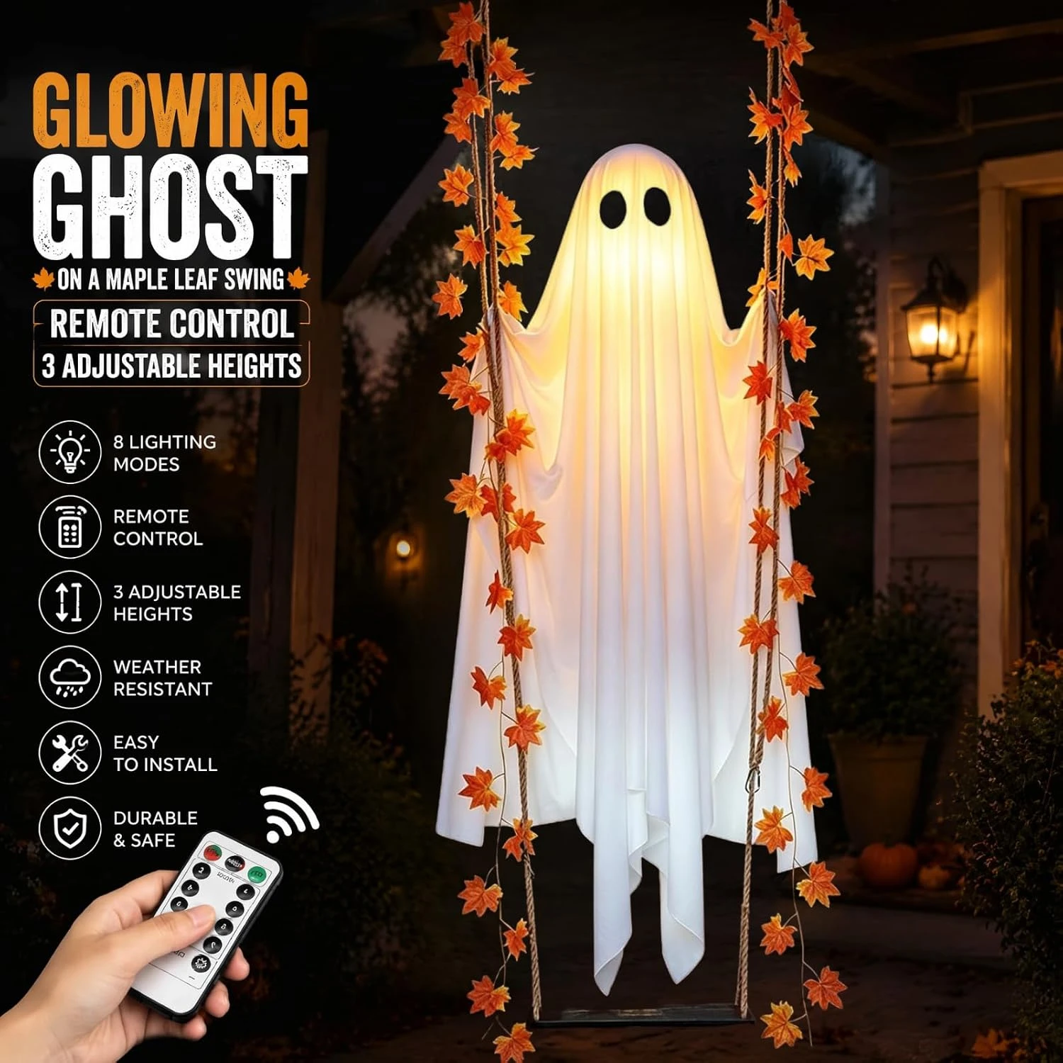 Image of Leuchtender Halloween-Hängegeist mit Einstellbarer Helligkeit, Fliegende Geister-Deko für den Garten, LED-Fernbedienung