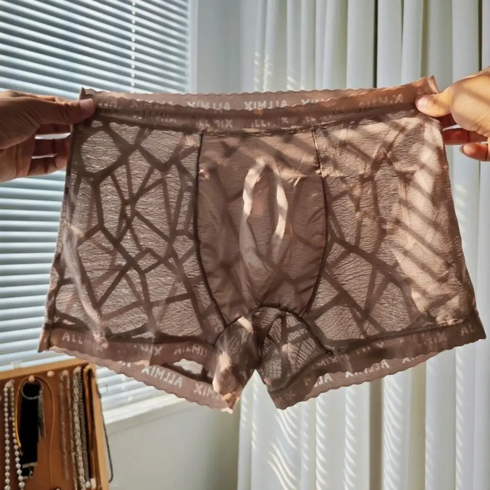 

Fashion Low Waist Men Boxer Briefs Underpants Ice Silk Lace Shorts Boxers Quick Dry Summer Underwear for Men Men