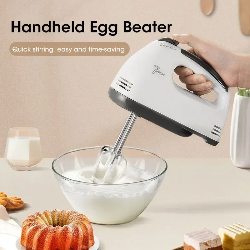 Household Electric Mixer Handheld Kitchen Food Mixer Multifunctional Adjustable 7-speed Egg Cream Dough Bread Mixer Grinder